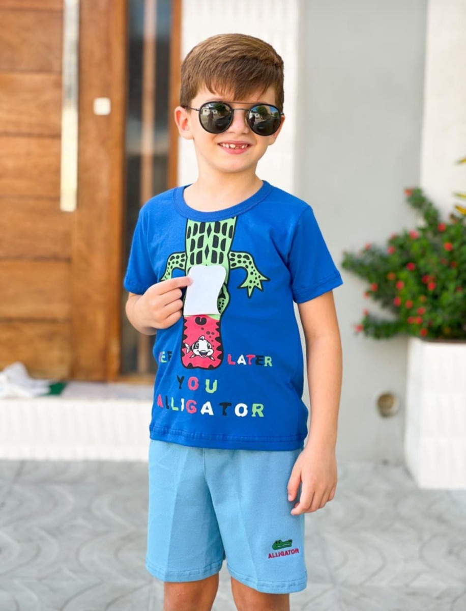 CONJUNTO JUVENIL GOLA CARECA  ESTAMPADO COM APLIQUE  2/8 ANOS