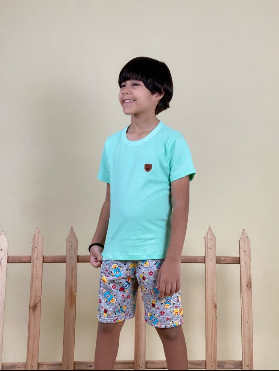 CONJUNTO JUVENIL SHORT MOLETIM ESTAMPADO MANGA ANJINHO  4/6 ANOS