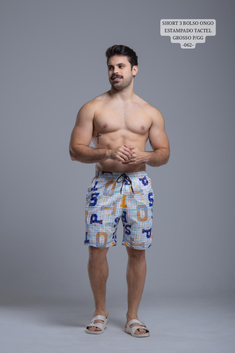 SHORT 3 BOLSO LONGO TACTEL GROSSO ESTAMPADO P/GG -062-