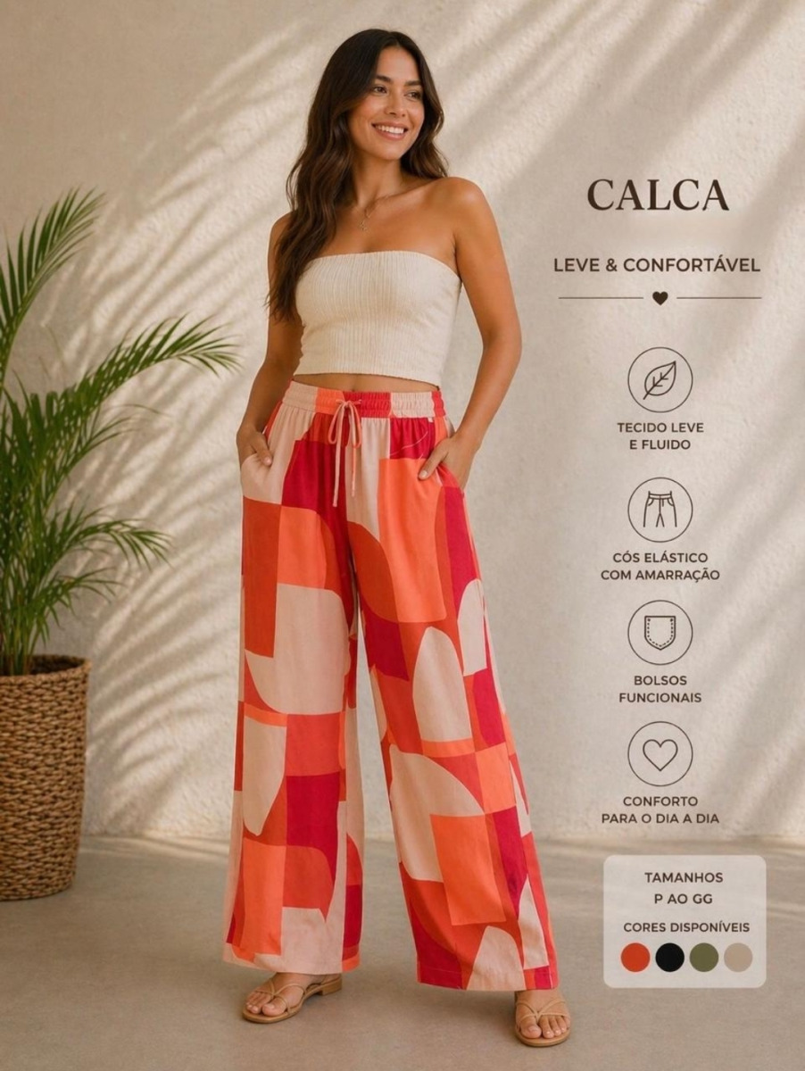 CALÇA PANTALONA VISCOLINHO ESTAMPADA -P/GG-