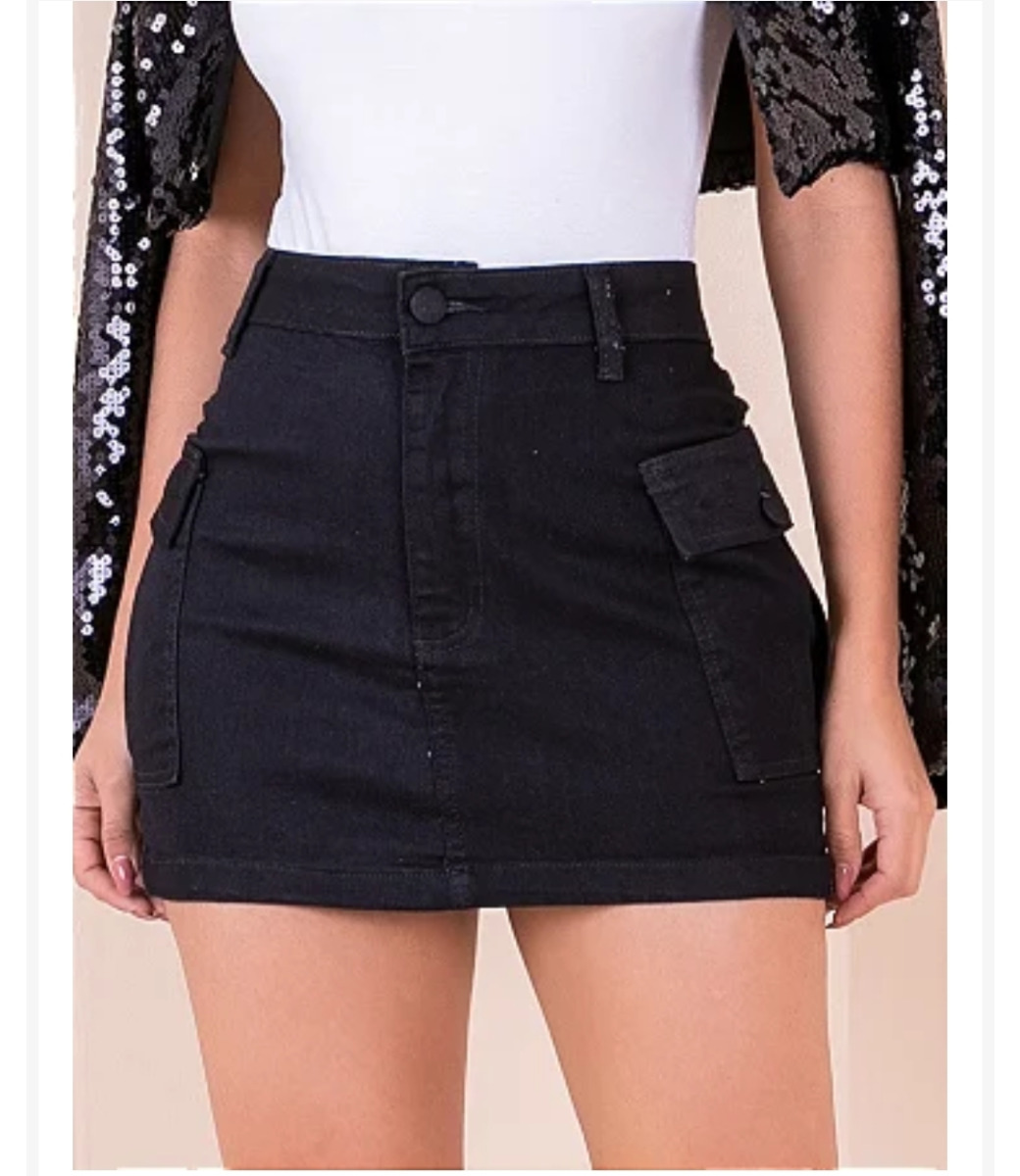 SAIA JEANS CARGO PRETA COM LAYCRA 36/46