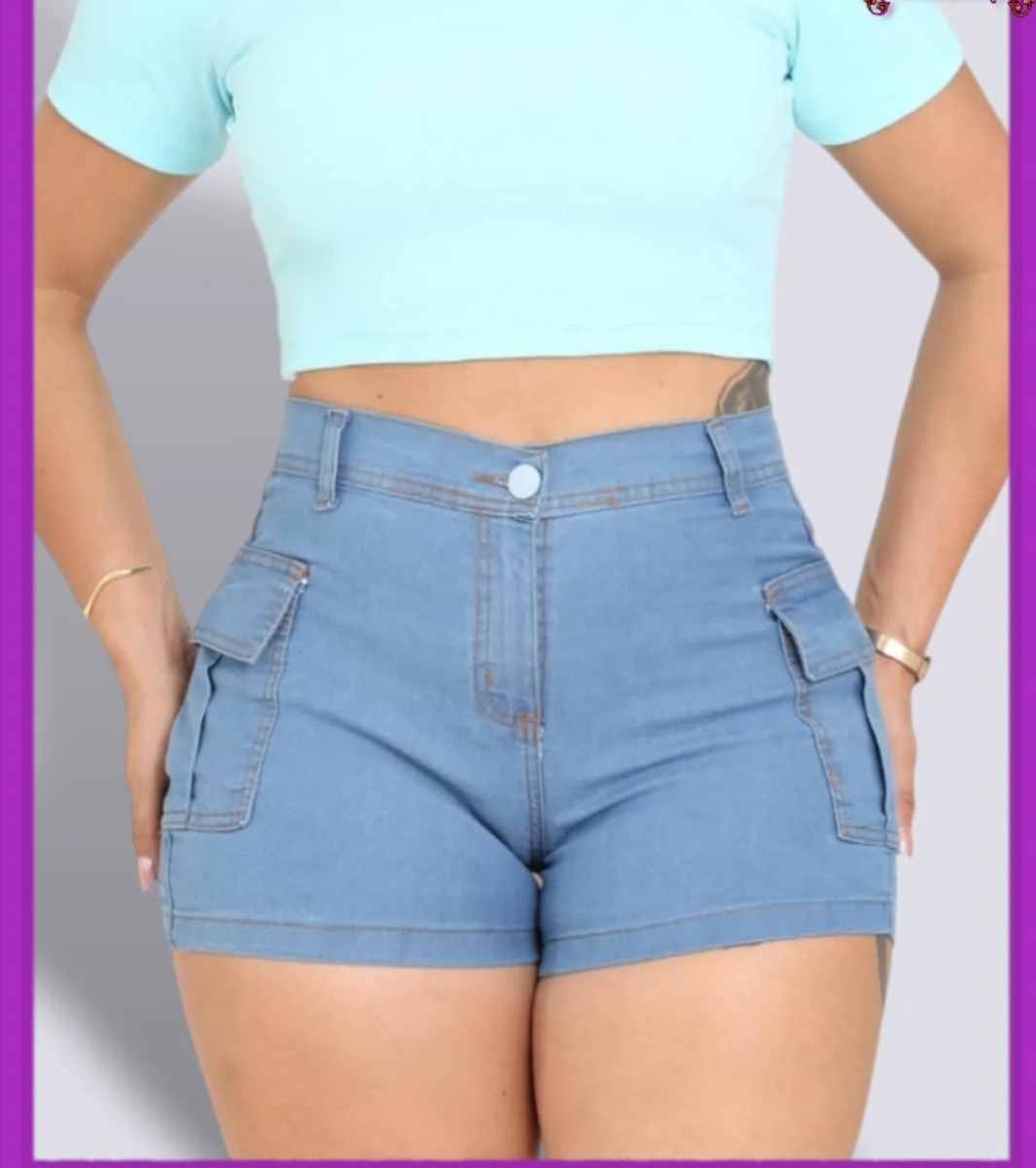 SHORT JEANS CRISTAL CARGO C/ LAYCRA 36/46