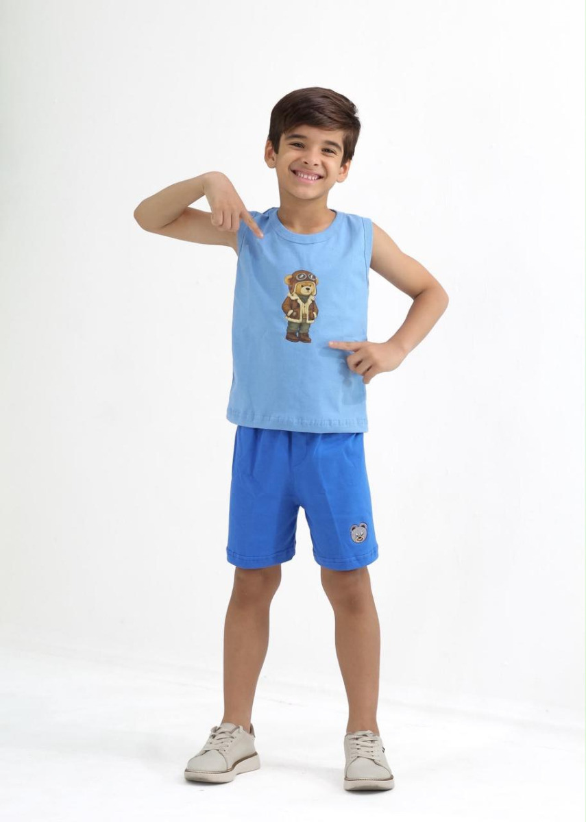CONJUNTO MACHÃO BORDADO URSO REGATA 4/8 ANOS
