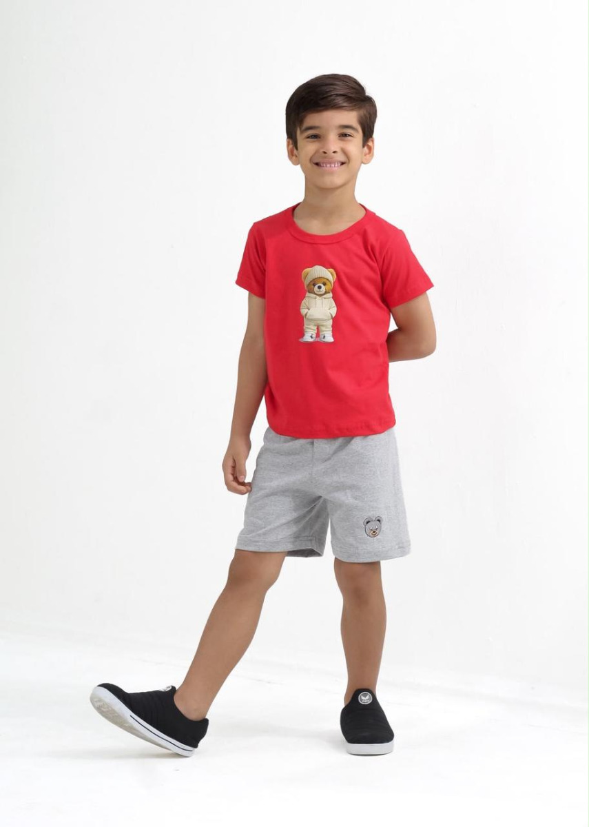 CONJUNTO GOLA CARECA BORDADO URSO MANGA 4/8 ANOS