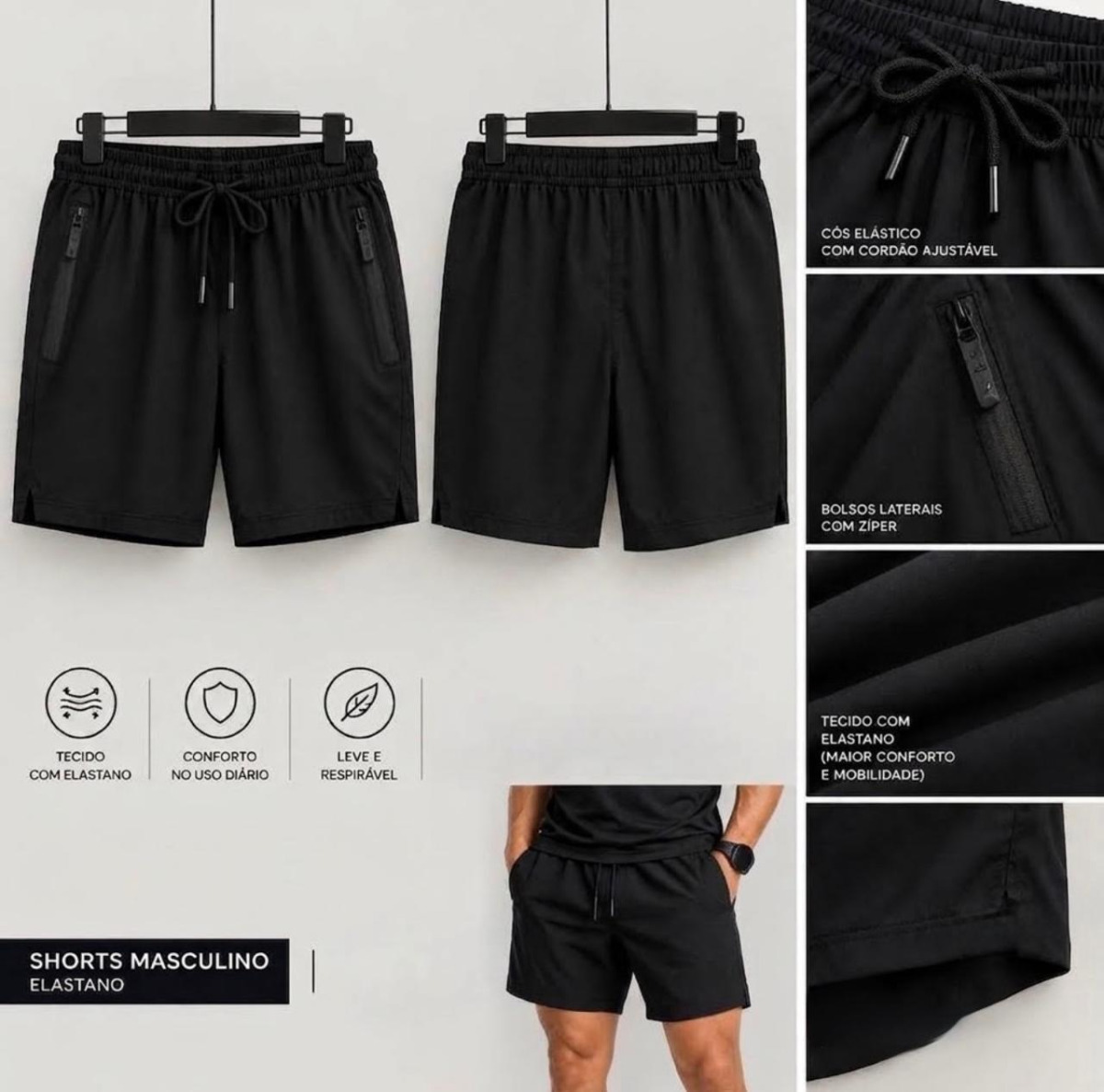 SHORT IMPORTADO POLIAMIDA MASCULINO BOLSO COM ZÍPER P/GG-701-